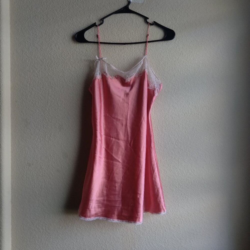 Vintage Y2K Victoria's Secret Coral Pink Satin Slip Dress with Lace Detail
